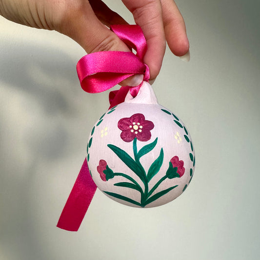 Folky Flower Bauble - Pink